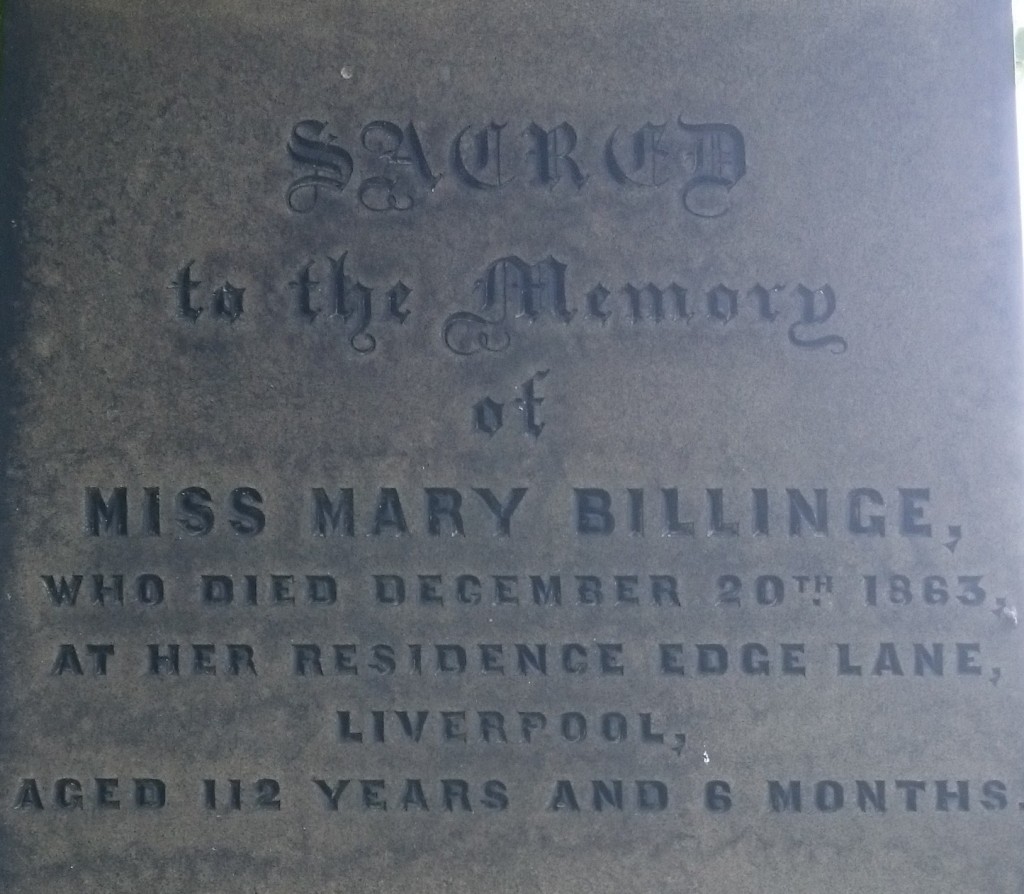 Mary Billinge 112 yr old grave toxteth